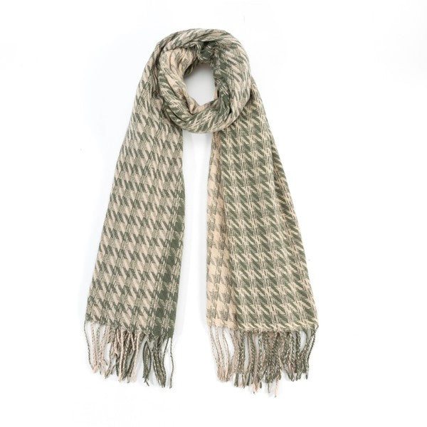 Unisex Houndstooth Two-Toned Fringed Scarf