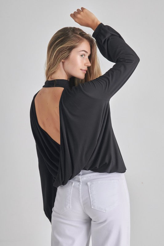 Women's Long Sleeve Off-the-Shoulder Mock Neck Top