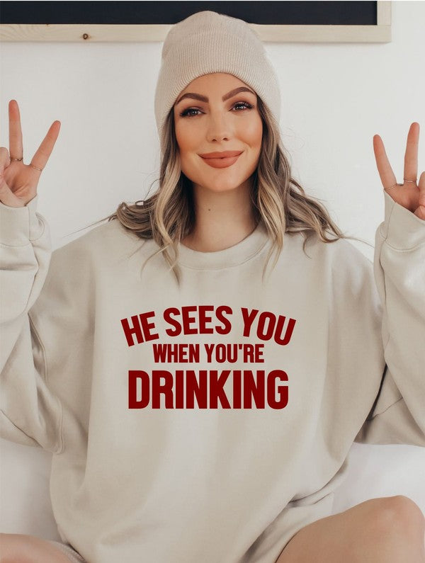 Men's Premium Crew Neck Sweatshirt - He Sees You When You're Drinking