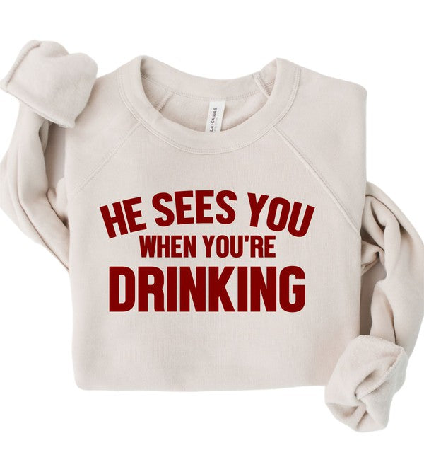 Men's Premium Crew Neck Sweatshirt - He Sees You When You're Drinking