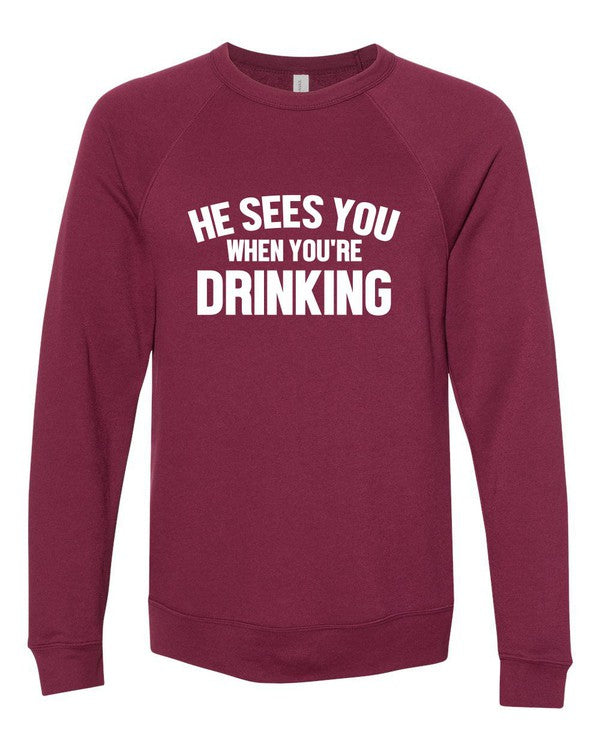 Men's Premium Crew Neck Sweatshirt - He Sees You When You're Drinking