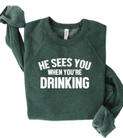 Men's Premium Crew Neck Sweatshirt - He Sees You When You're Drinking