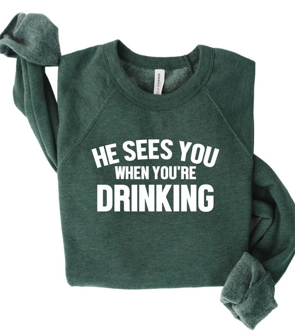 Men's Premium Crew Neck Sweatshirt - He Sees You When You're Drinking