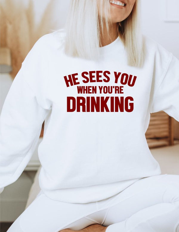 Men's Premium Crew Neck Sweatshirt - He Sees You When You're Drinking