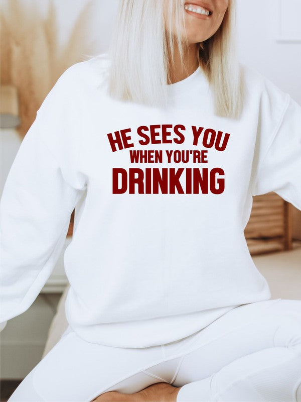 Men's Premium Crew Neck Sweatshirt - He Sees You When You're Drinking