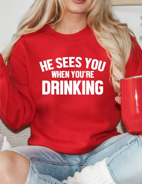 Men's Premium Crew Neck Sweatshirt - He Sees You When You're Drinking