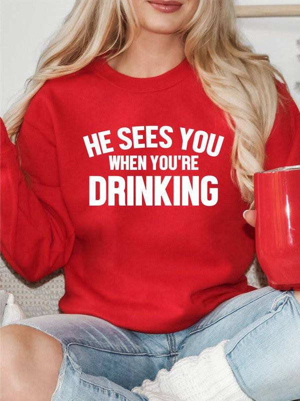 Men's Premium Crew Neck Sweatshirt - He Sees You When You're Drinking