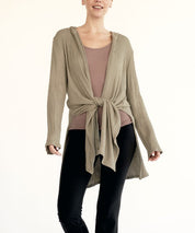 BAMBOO WAFFLE SLIM CARDIGAN WITH A HOODIE