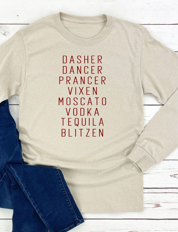 Unisex Long Sleeve Graphic Tee - Dasher Dancer Prancer Vixen