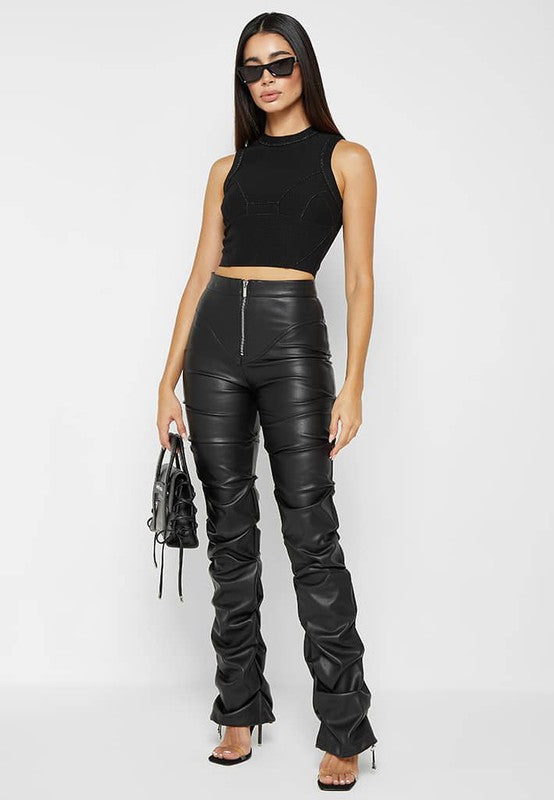 Women's High Waist Skinny PU Leather Pants