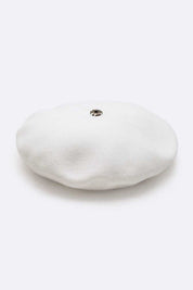 Women's Cashmere Blend Beret with Detachable Raccoon Fur Pom