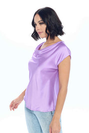 Women's Solid Satin Cowl Neck Top