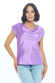 Women's Solid Satin Cowl Neck Top