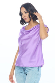 Women's Solid Satin Cowl Neck Top