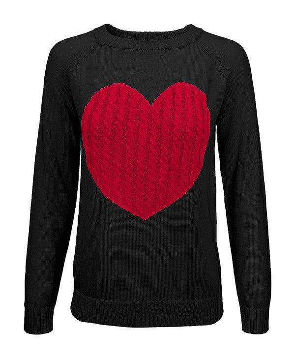 Women's Casual Heart Design Long Sleeve Pullover Sweater