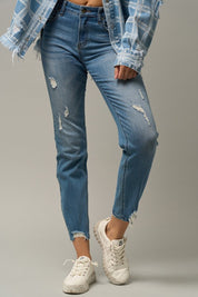 Women's Slim Fit Distressed Girlfriend Jeans