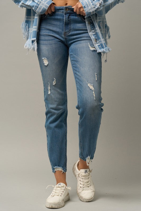 Women's Slim Fit Distressed Girlfriend Jeans