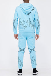 Women's Flame Print Chenille Hoodie and Sweat Pant Set