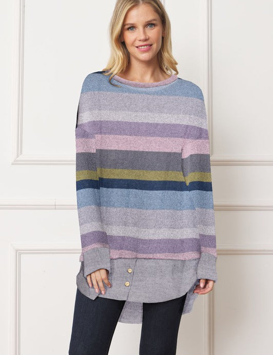 Women's Plus Striped Chambray Layered Tunic