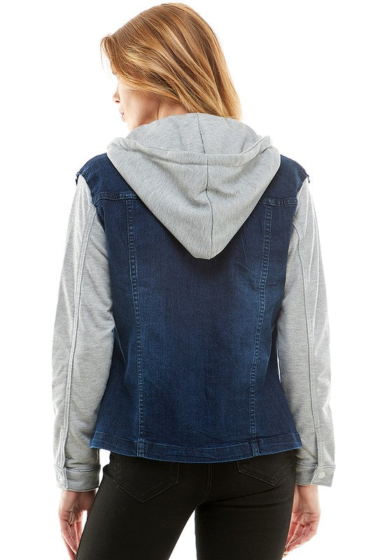 Women's Casual Denim Jacket with Removable Fleece Hoodie