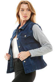 Women's Casual Denim Jacket with Removable Fleece Hoodie