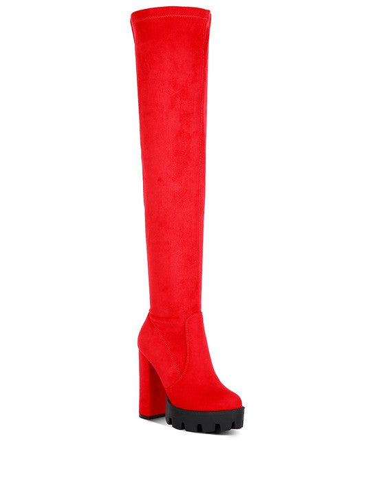 Women's Casual Faux Suede Knee-High Block Heeled Boots