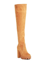 Women's Casual Faux Suede Knee-High Block Heeled Boots