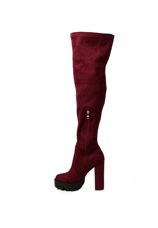 Women's Casual Faux Suede Knee-High Block Heeled Boots