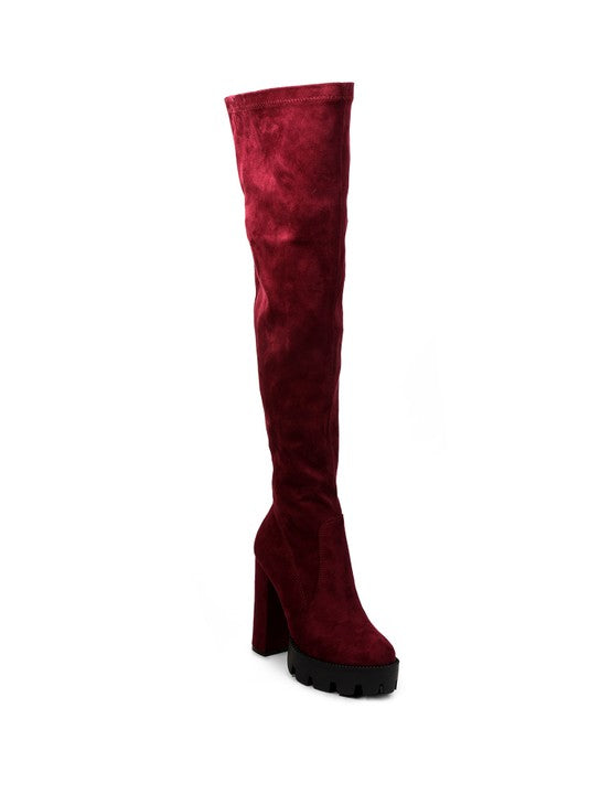 Women's Casual Faux Suede Knee-High Block Heeled Boots