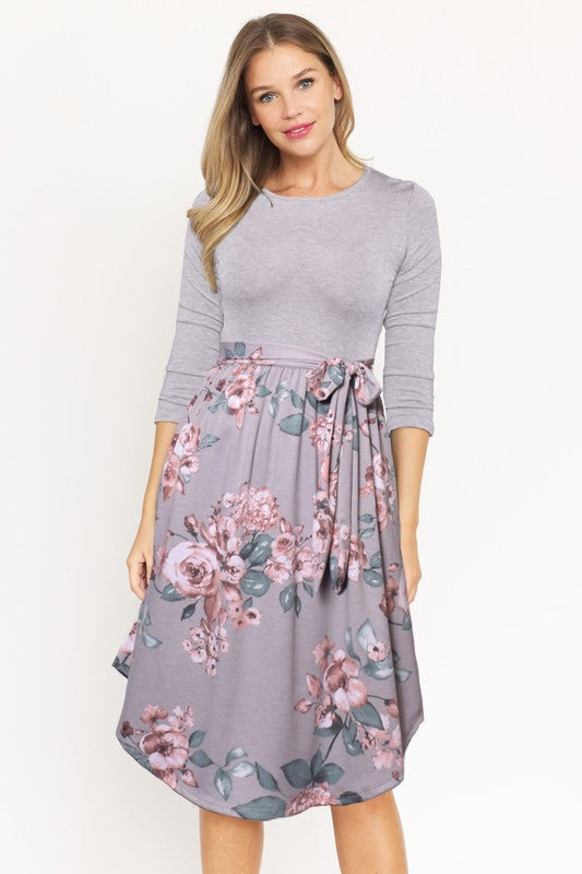 Women's Quarter Sleeve Sash Midi Dress