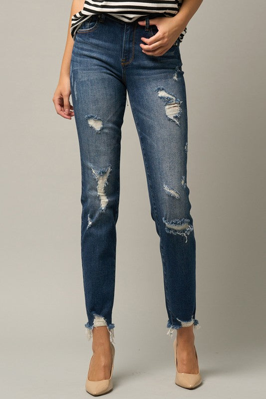 Women's Distressed Slim Fit Girlfriend Jeans