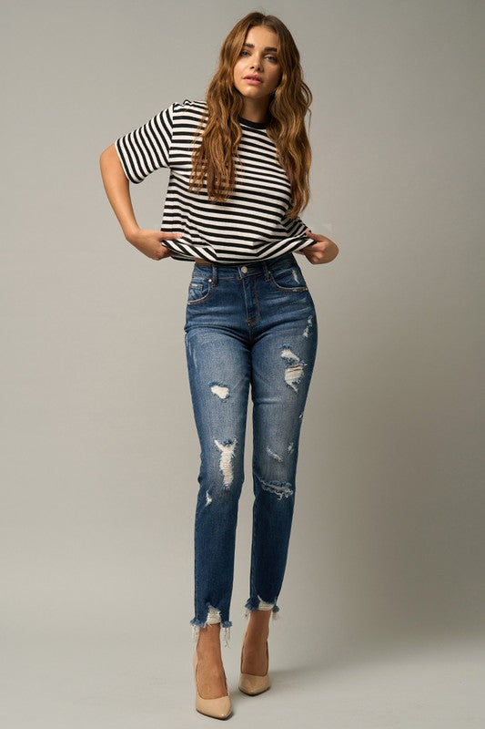 Women's Distressed Slim Fit Girlfriend Jeans