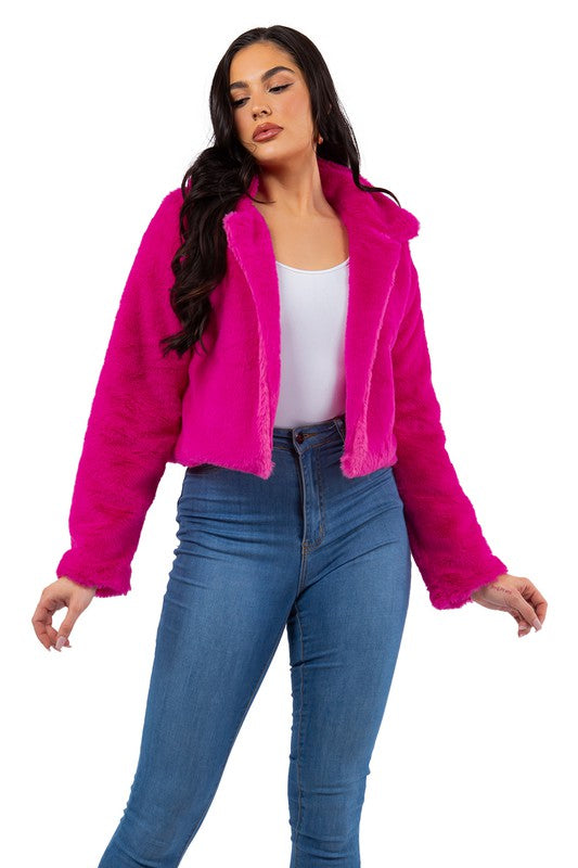 Women's Cropped Faux Fur Teddy Jacket