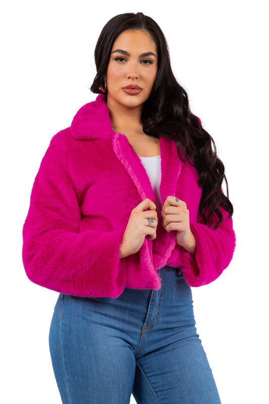 Women's Cropped Faux Fur Teddy Jacket