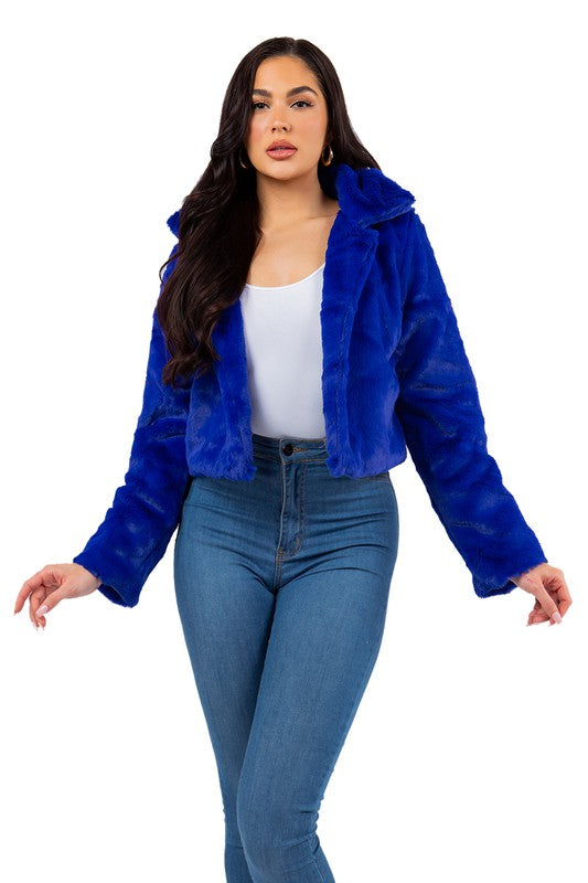 Women's Cropped Faux Fur Teddy Jacket