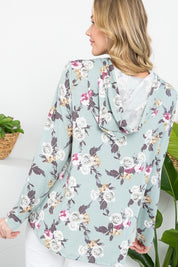 Women's Floral Print Relaxed Fit Hoodie Sweatshirt Top