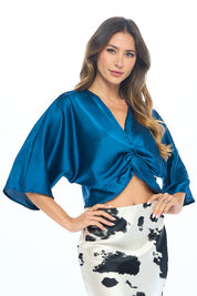 Women's Casual Satin Crop Top with Twist Front Design