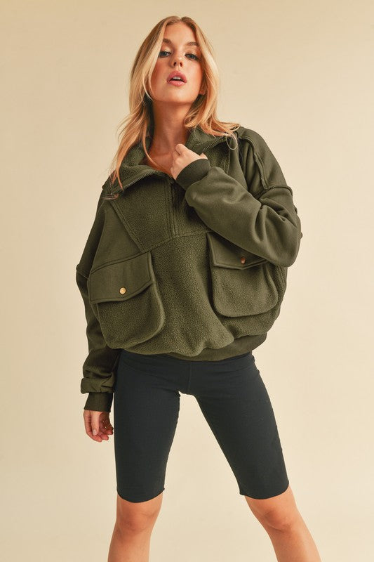 Women's Relaxed Fit Quarter-Zip Pullover with Utility Pockets