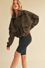 Women's Relaxed Fit Quarter-Zip Pullover with Utility Pockets