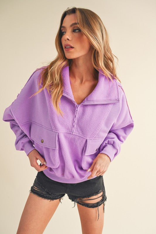 Women's Relaxed Fit Quarter-Zip Pullover with Utility Pockets