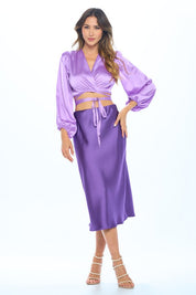 Women's Silky Satin Wrap Crop Top with Tie