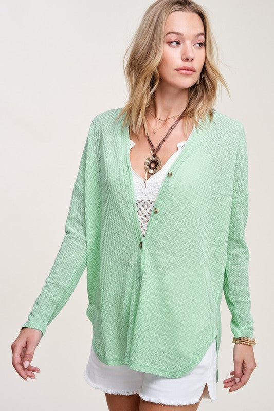 Women's Loose Fit Casual Waffle Fabric Cardigan