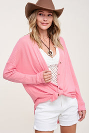 Women's Loose Fit Casual Waffle Fabric Cardigan