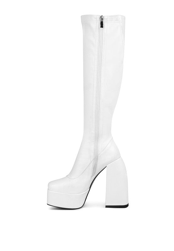 Women's High Platform Block Heeled Knee High Boots