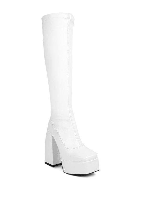 Women's High Platform Block Heeled Knee High Boots