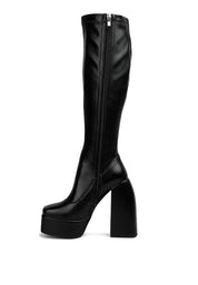 Women's High Platform Block Heeled Knee High Boots