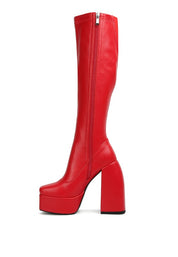 Women's High Platform Block Heeled Knee High Boots