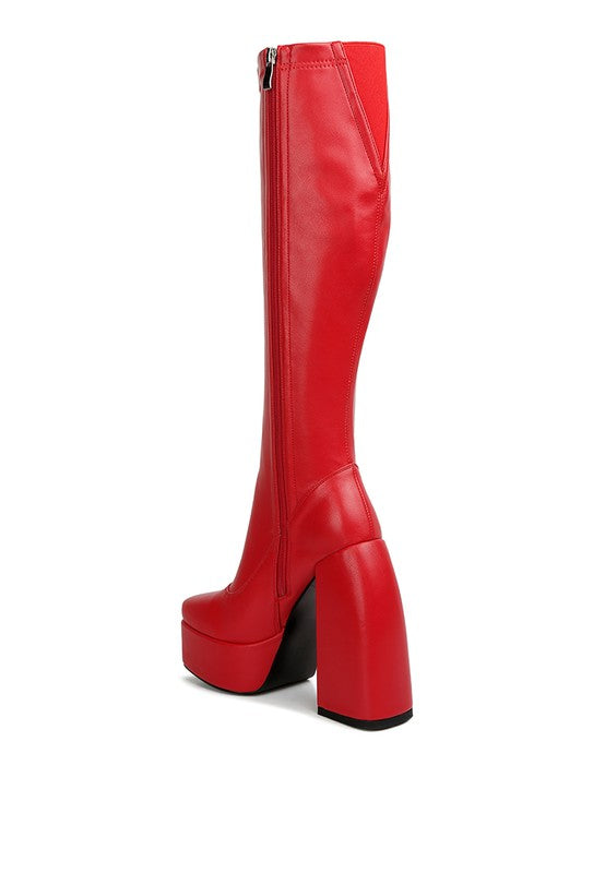 Women's High Platform Block Heeled Knee High Boots