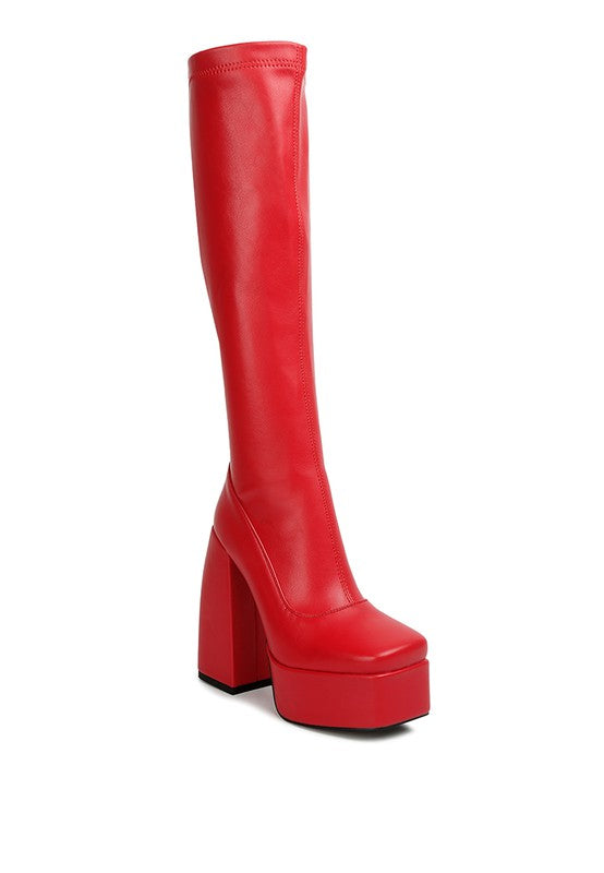 Women's High Platform Block Heeled Knee High Boots