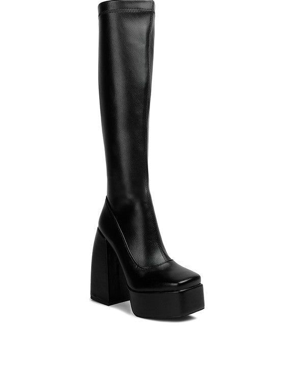 Women's High Platform Block Heeled Knee High Boots